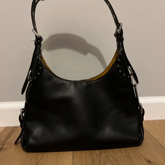 Coach Black Pebbled Leather Shoulder Bag with Silver Hardware - Picture 1 of 8